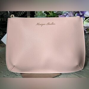 Monique Lhuillier Blush Pink Pebbled Faux Leather Cosmetic Toiletry Clutch NEW
